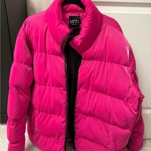 Boohoo Mens Hot Pink Puffer Jacket